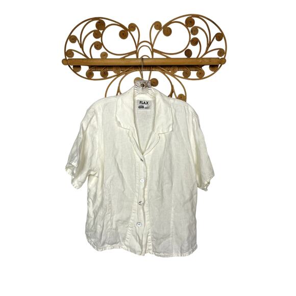 Flax Tops - Flax women's white linen button down shirt M